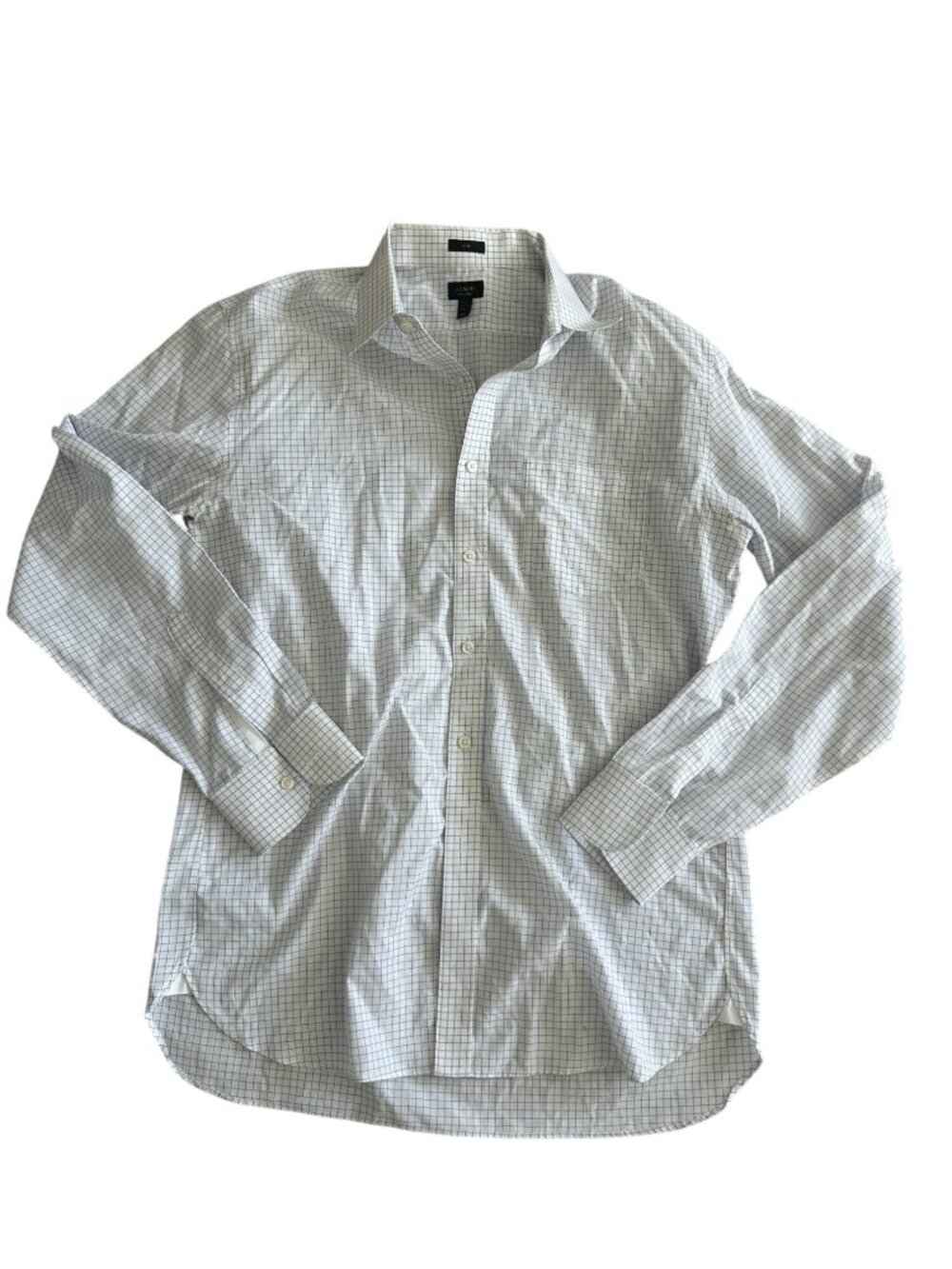 J CREW White Blue Slim Plaid Long Sleeve Button Down Shirt Size Large